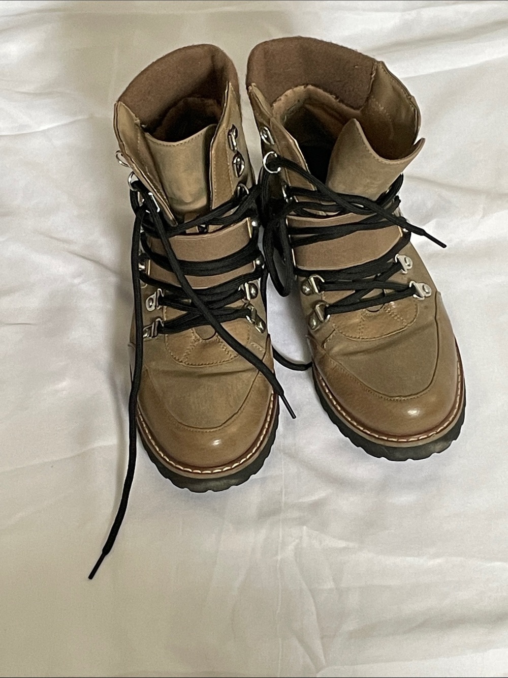 Nautica Tan Lace-Up Hiking Boots with Black Laces